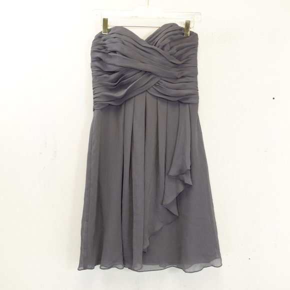Gray Bridesmaid Mini Dress 6 SMALL Sweetheart Ruched Pleated DAVIDS BRIDAL - Picture 1 of 7
